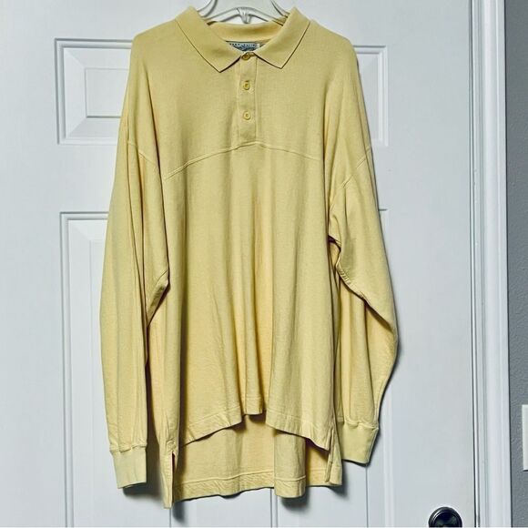 80s 90s Oversized Preppy Perry Ellis Pastel Yellow Drop Shoulder pullover 1X - Picture 1 of 13